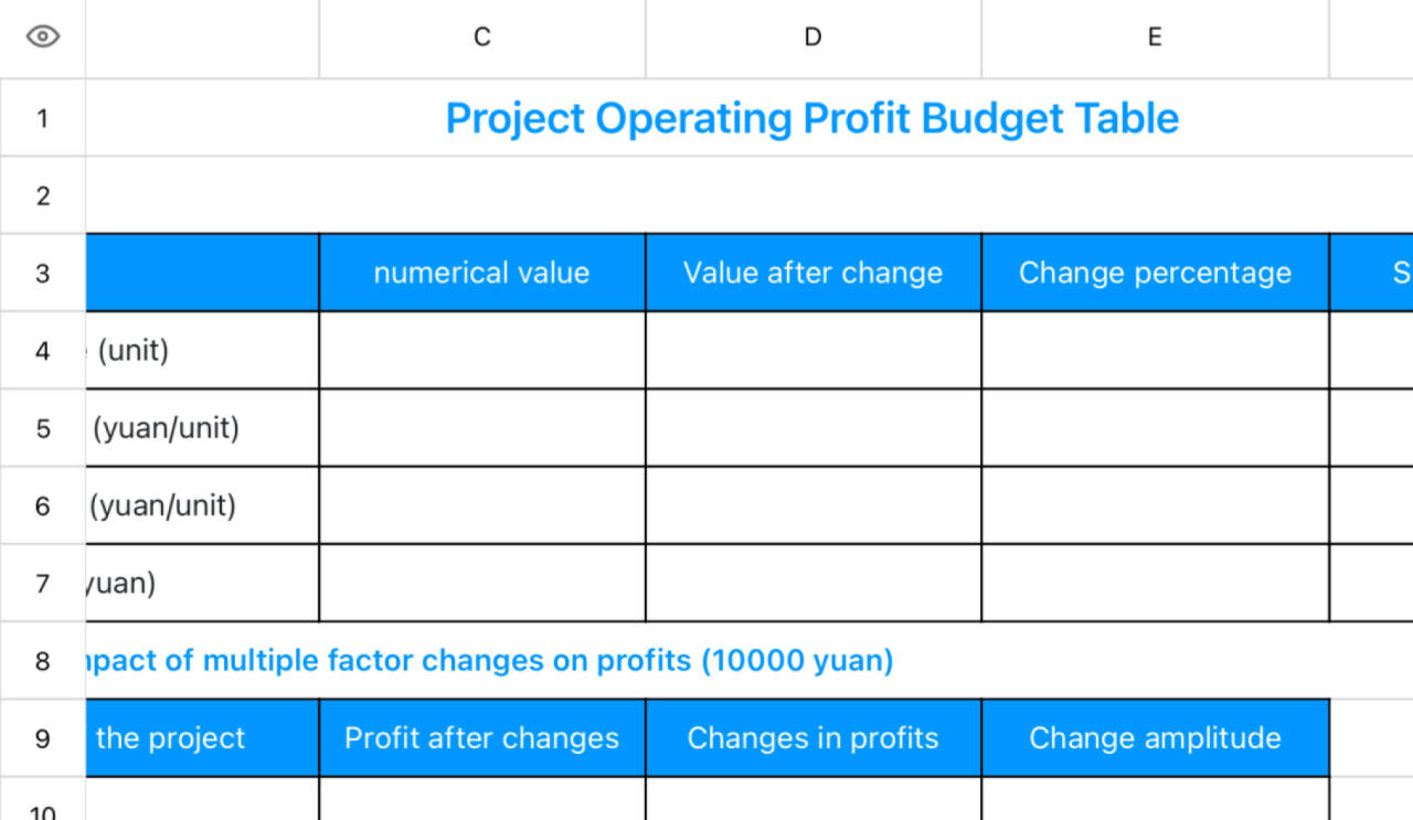 Project operating profit budget statement 1